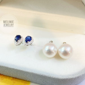 Two-Way Blue Sapphire Diamond Earrings w/ Akoya Jacket