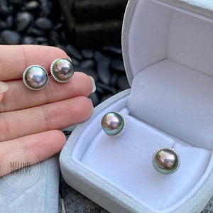 Halo Diamond Tahitian Pearls 18K Gold Earstuds