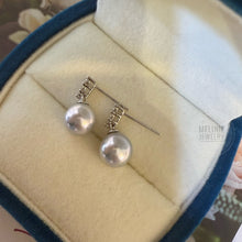 Load image into Gallery viewer, Classic Diamond Setting Blue Rose Akoya 18K Gold Earrings AS0448