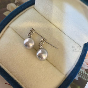 Classic Diamond Setting Blue Rose Akoya 18K Gold Earrings AS0448