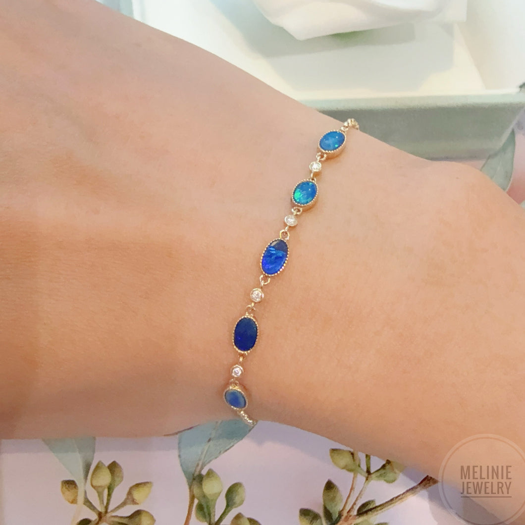 Lumina Opal Gemstones with Diamonds 18K Gold Bracelet GB0102