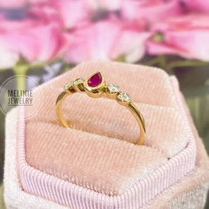 Evelyn Waterdrop Ruby 14K Ring with Diamond