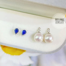 Load image into Gallery viewer, Two-Way Blue Sapphire Diamond Earrings w/ Akoya Jacket