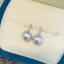 Load image into Gallery viewer, Classic Diamond Setting Blue Rose Akoya 18K Gold Earrings AS0448