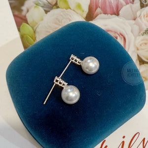 Classic Diamond Setting Blue Rose Akoya 18K Gold Earrings AS0448