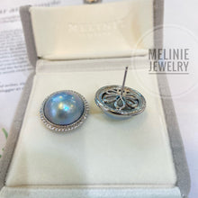 Load image into Gallery viewer, Classic Halo Setting Blue Mabe Pearl Earrings