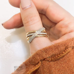 Twist Four-Layer Diamond 10K Gold Ring