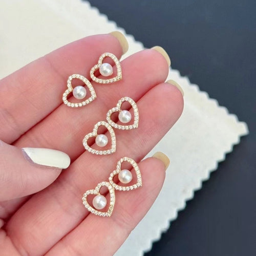 Mini Heart Akoya Pearl Earrings