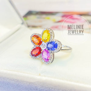 Rainbow Sapphire Floral Diamond 18K Ring
