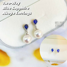 Load image into Gallery viewer, Two-Way Blue Sapphire Diamond Earrings w/ Akoya Jacket