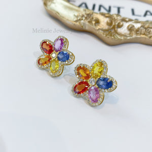 Rainbow Sapphire Floral Earrings