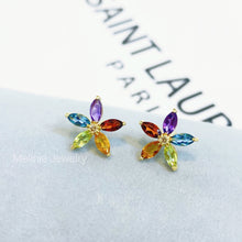 Load image into Gallery viewer, Rainbow Sapphire Floral Diamond Earrings