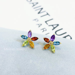 Rainbow Sapphire Floral Diamond Earrings