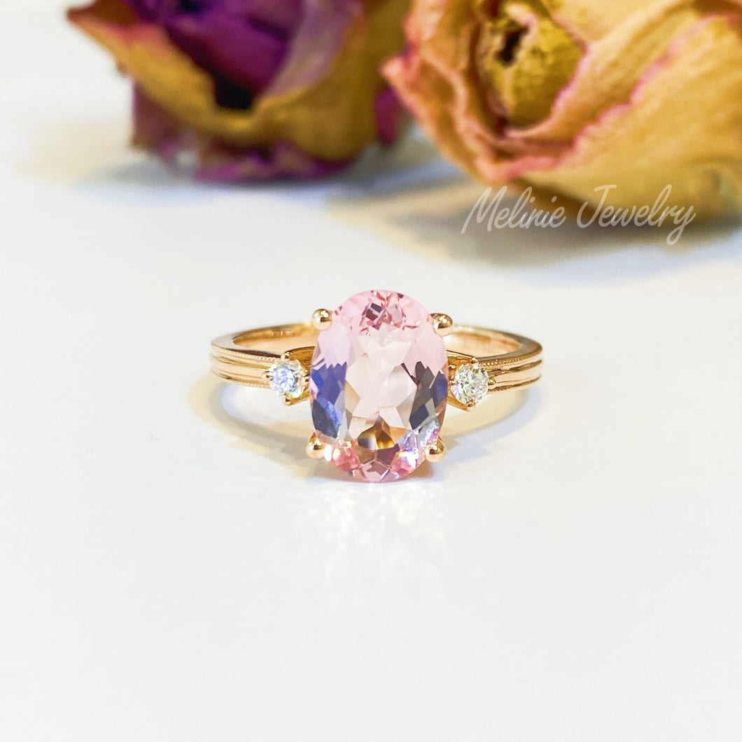 Pink Morganite Ring in Side Diamonds