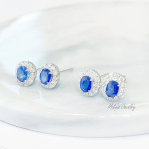 Certified Vivid Blue Sapphire Halo Diamond Earrings