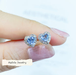 Heart Aquamarine Diamond Earrings