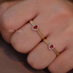 Dora Ruby Halo Diamond Ring