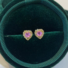 Load image into Gallery viewer, Pink Sapphire Heart Diamond Earrings