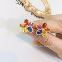 Load image into Gallery viewer, Rainbow Sapphire Floral Earrings