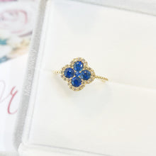 Load image into Gallery viewer, Clover Blue Sapphire Diamond 18K Ring