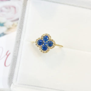 Clover Blue Sapphire Diamond 18K Ring