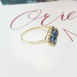 Clover Blue Sapphire Diamond 18K Ring