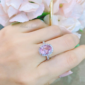 Pink Morganite in Classic Halo Diamond Ring