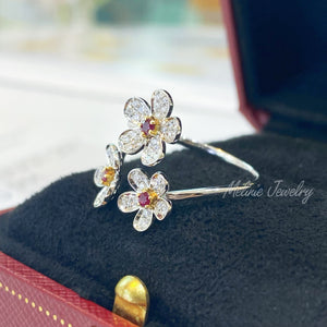 Peony Ruby Tri-Flower Diamond Ring