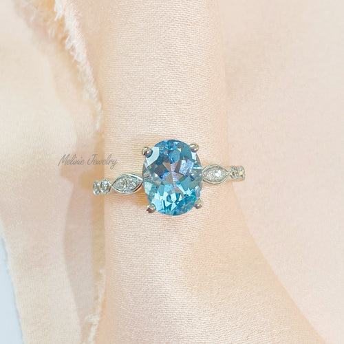 Oval Shape Aquamarine Diamond Ring