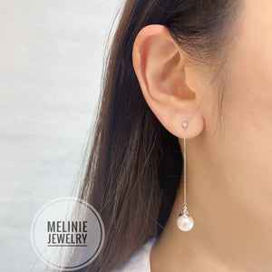 Mermaid Long Akoya Earrings w/ Diamond Bubble