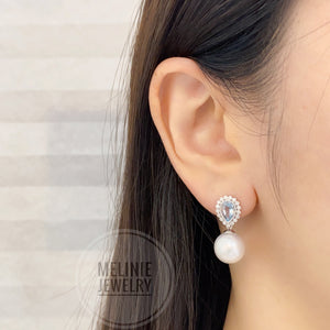 Deluxe Two-Way Aquamarine 18K Pearl Earrings