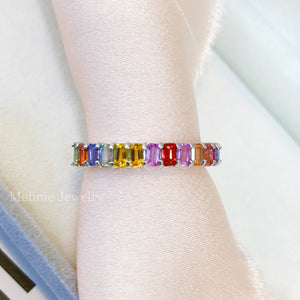 Rainbow Sapphire 18K Eternity Ring