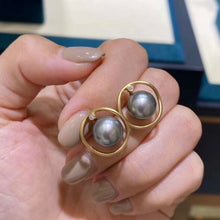 Load image into Gallery viewer, Tahitian Pearls in 18K Gold Frame Earrings