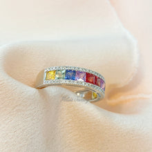 Load image into Gallery viewer, Rainbow Princess Cut Sapphire Ring