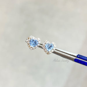 Heart Aquamarine Diamond Earrings