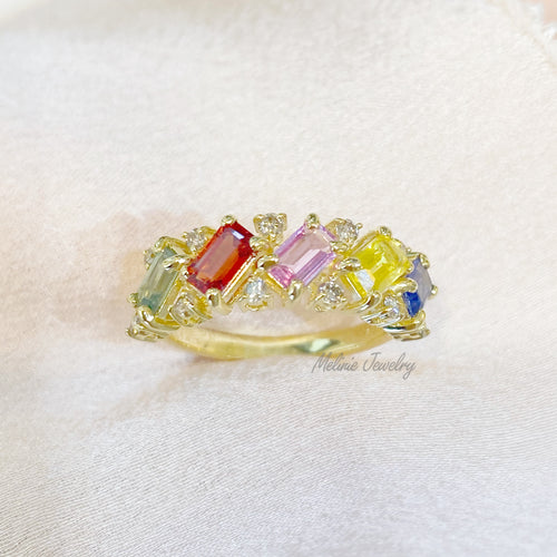 Rainbow Sapphire Diamond Ring