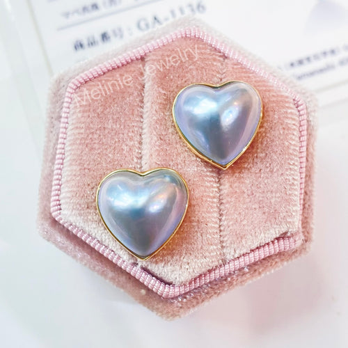 Heart Japanese Mabe Pearl 18K Gold Earrings