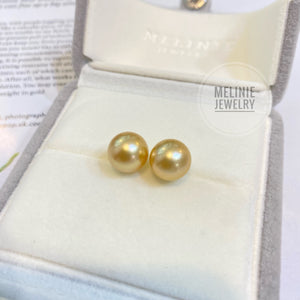 9-10mm South Sea Gold Pearl 18K Earrings Studs