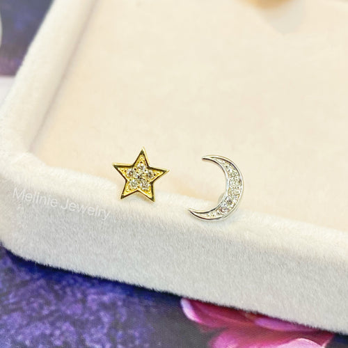 Moon and Star Diamond Earrings Studs