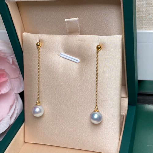 日本Akoya Blue Rose 18K金長耳線