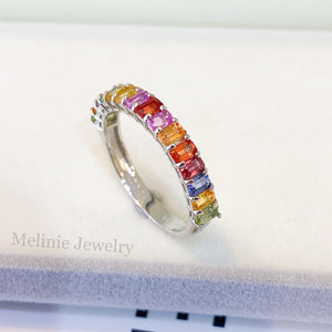 Rainbow Sapphire 18K Eternity Ring