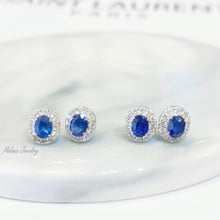 Load image into Gallery viewer, Certified Vivid Blue Sapphire Halo Diamond Earrings