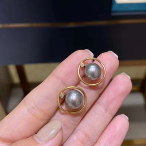 Tahitian Pearls in 18K Gold Frame Earrings