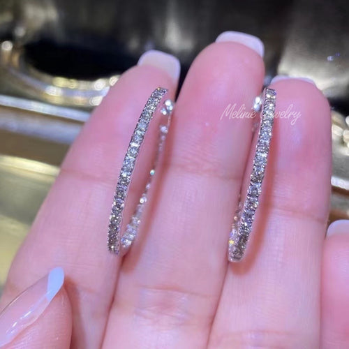 Deluxe Eternity Diamond 18K Hoop Earrings