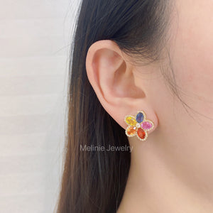 Rainbow Sapphire Floral Earrings
