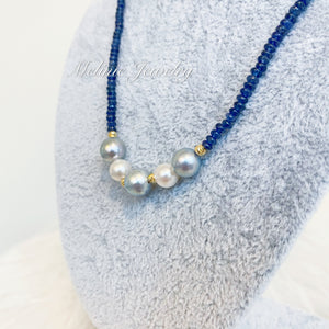 藍寶石頸鏈拼日本Akoya珍珠