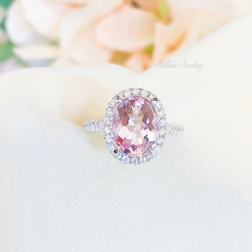 Pink Morganite in Classic Halo Diamond Ring