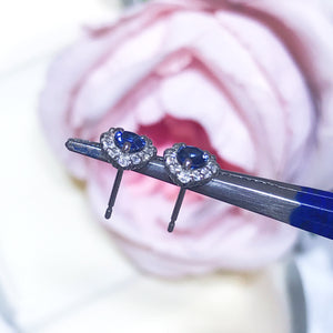 藍寶石耳環 鑽石鉑金 blue sapphire diamond earrings
