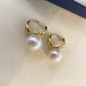 Oversized Pearl 18K Gold Hoops Earrings