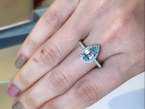 海藍寶鑽石18K 戒指 aquamrine diamond 18k gold ring